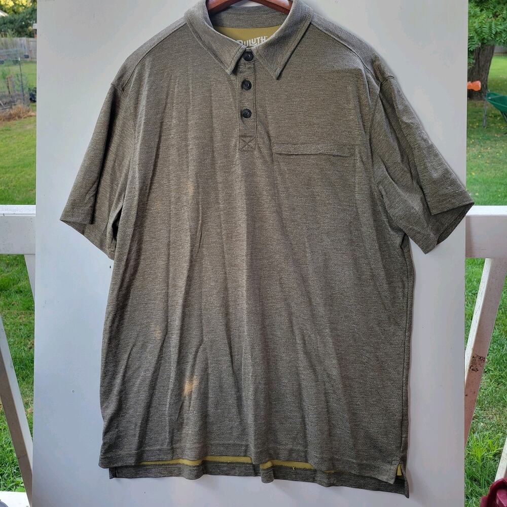 Duluth Trading Co. Men’s Polo Shirt Large - Zip Pocket Green Polyester Nylon‎